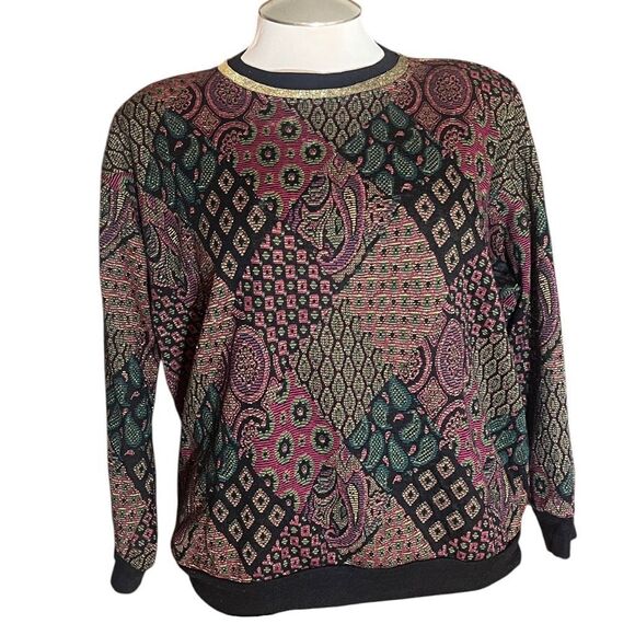 Kathleen Usherwood Vintage Paisley Patchwork Print Metallic Accents Shirt - Picture 4 of 8